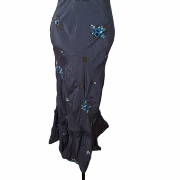 New Free People Bali Santa Cruz Ruffle Blue Floral Embroidered Maxi Dress M - Picture 10 of 16